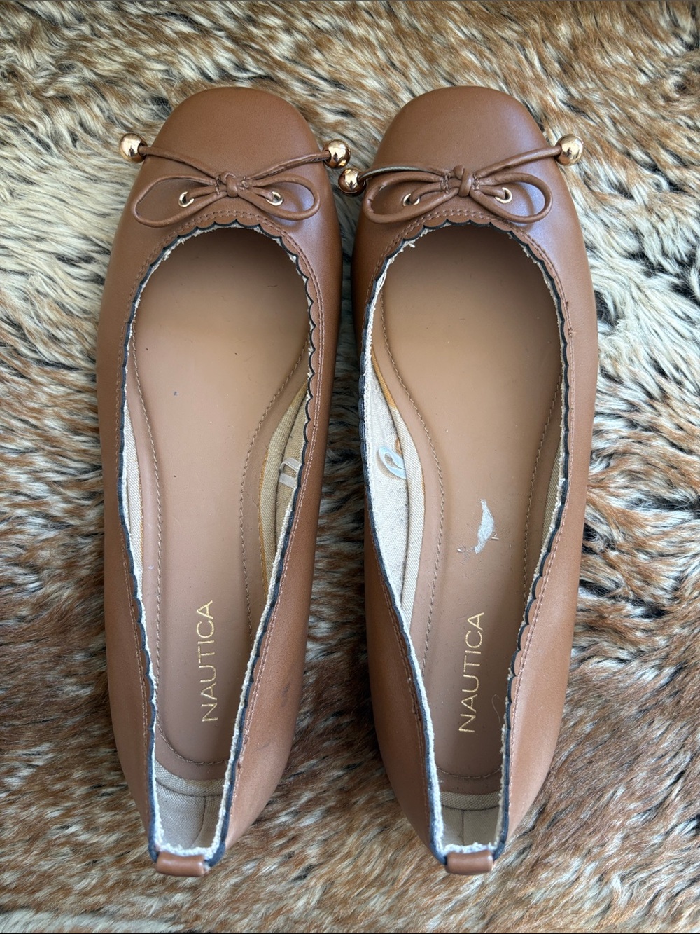 Nautica Women's Cognac Bow Ballet Flats with Gold Accents